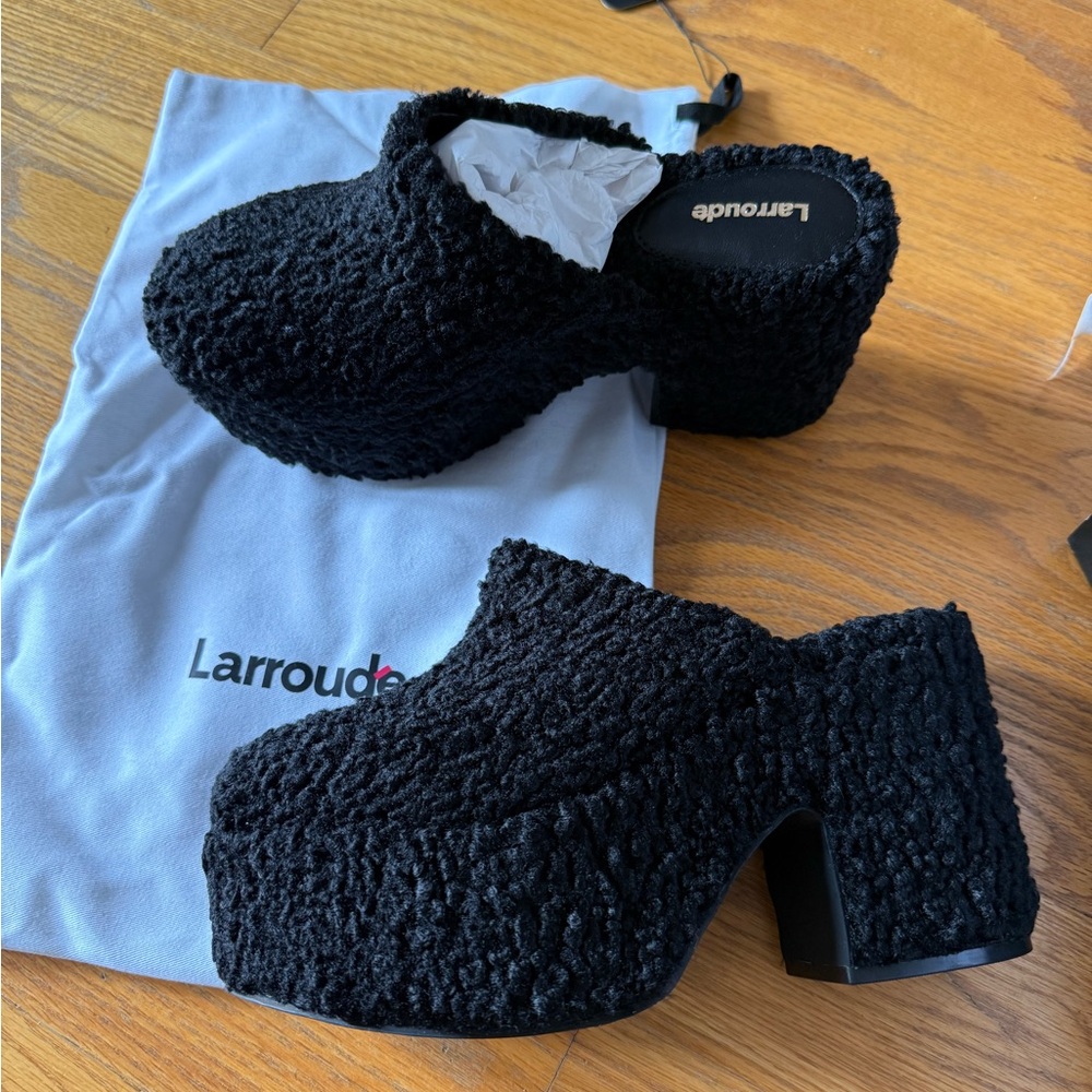 Larroude Black Textured Mules